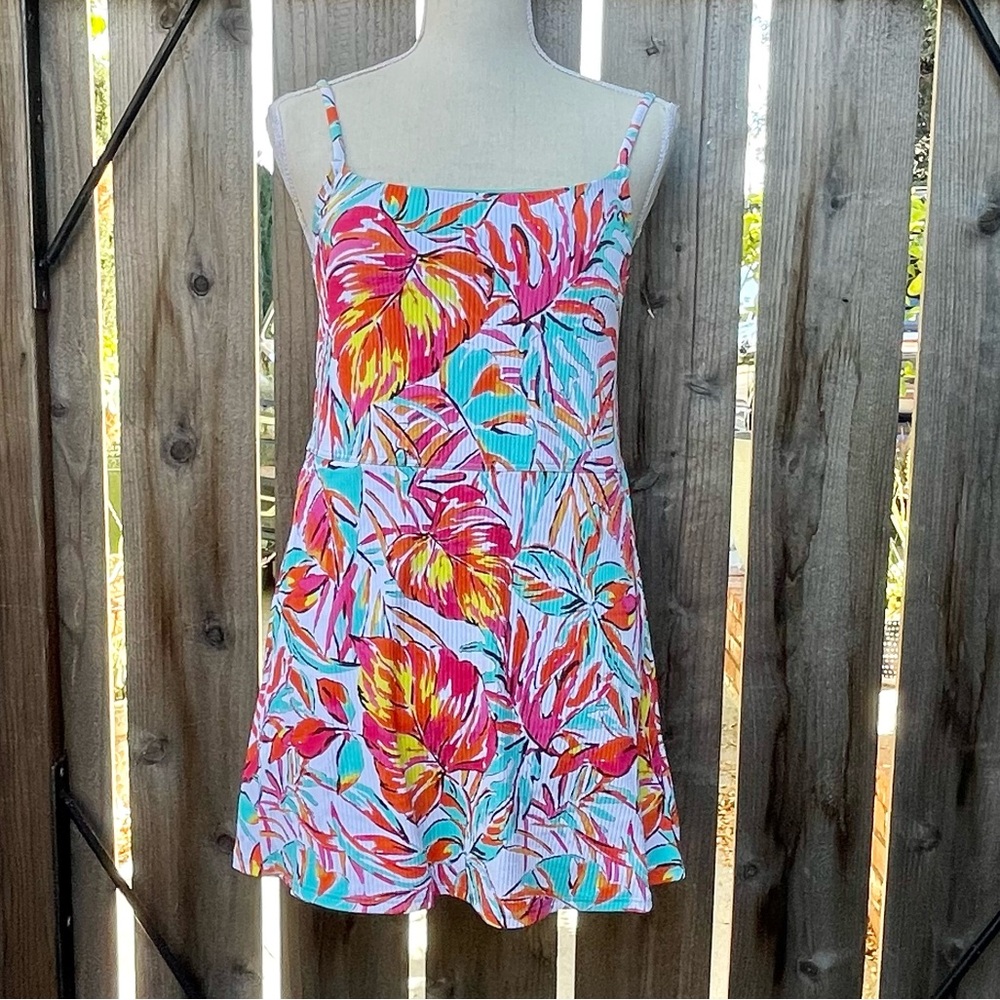Sunsets Naomi Swim Dress One Piece Ribbed Palms Serenade Size Large - Picture 2 of 9